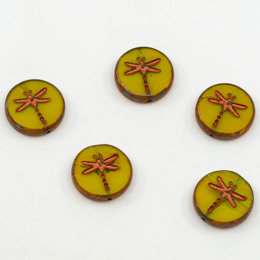 アウトレット 10グラム テーブルカットトンボビーズ、17 x 17 mm、オパールイエロー銅裏地（OPAL-YELLOW-54200）、ガラス、チェコ共和国