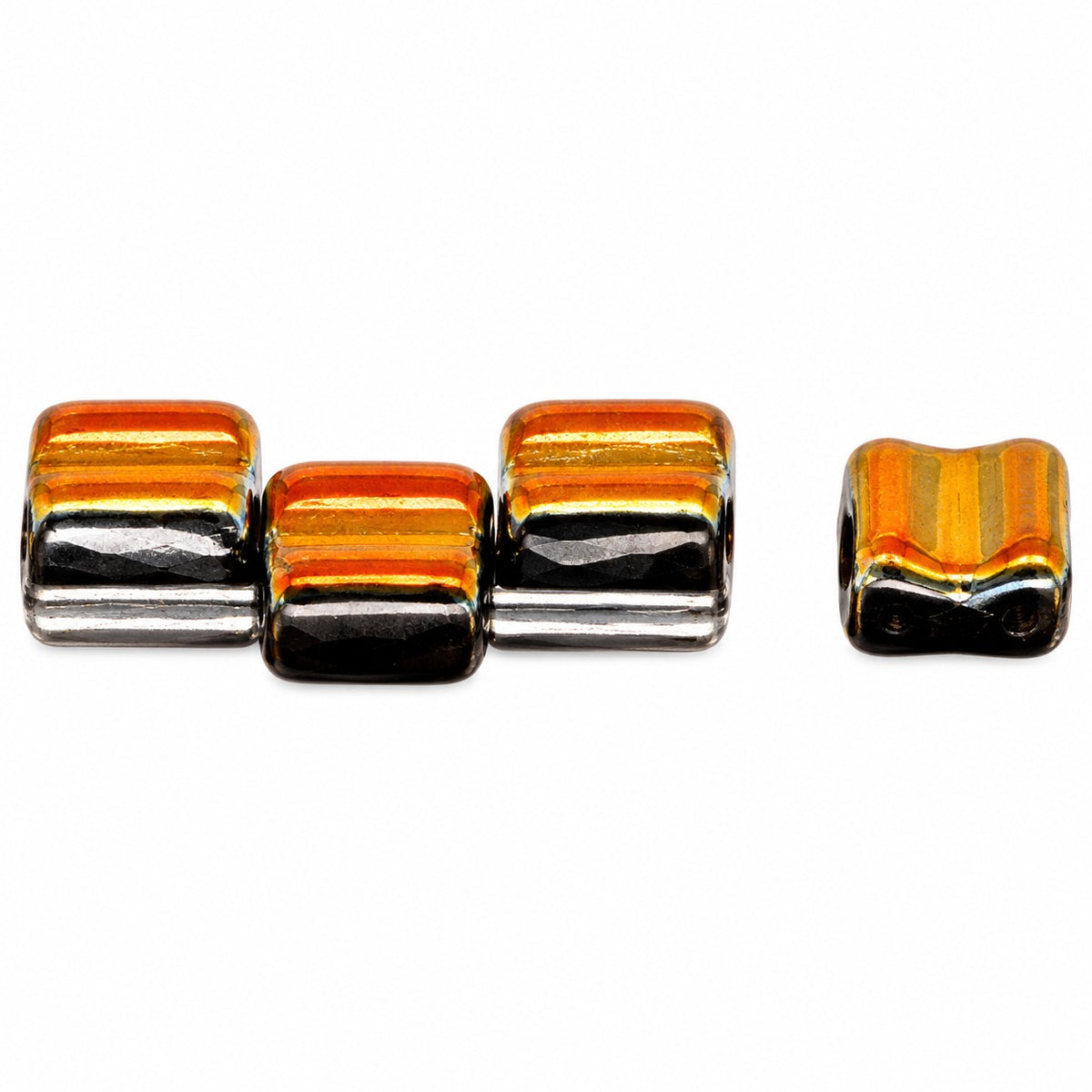 Silky 2-Hole Square Beads, Black Volcano (23980-28001), Glass, Czech Republic