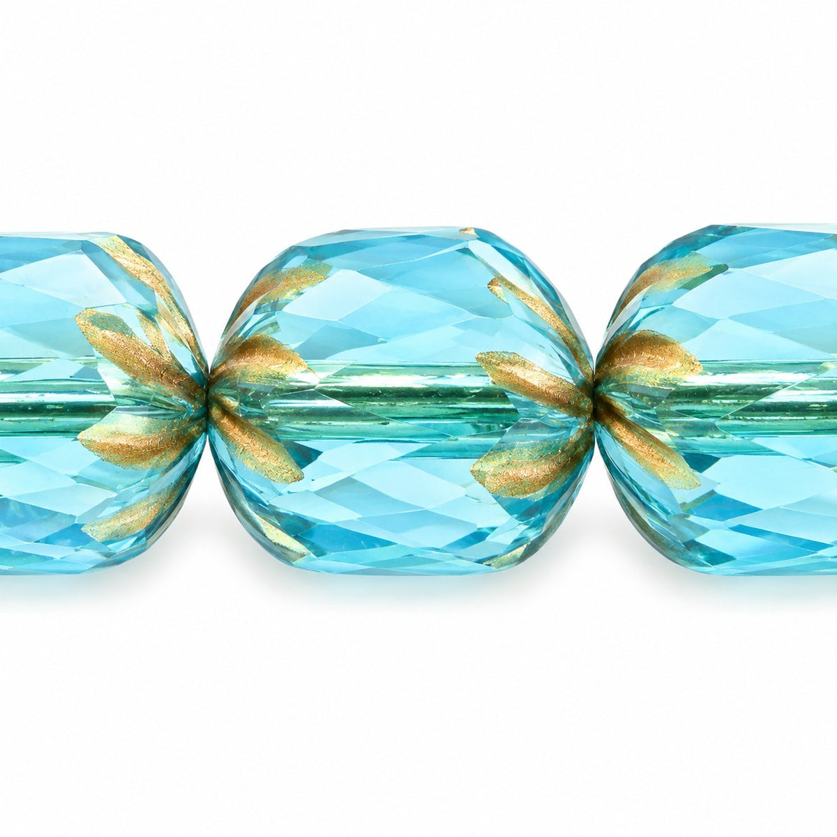 Fire Polished Faceted Cathedral Beads, Transparent Aqua Gold Lined (60020-54202), Glass, Czech Republic