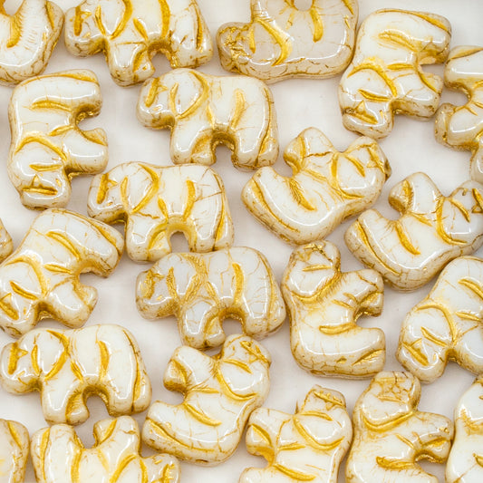 OUTLET 250g/50g Small Elephant Beads, 15 x 11 mm, White Luster Brown Full Coated Gold Lined (02010-14413-54302), Glass, Czech Republic