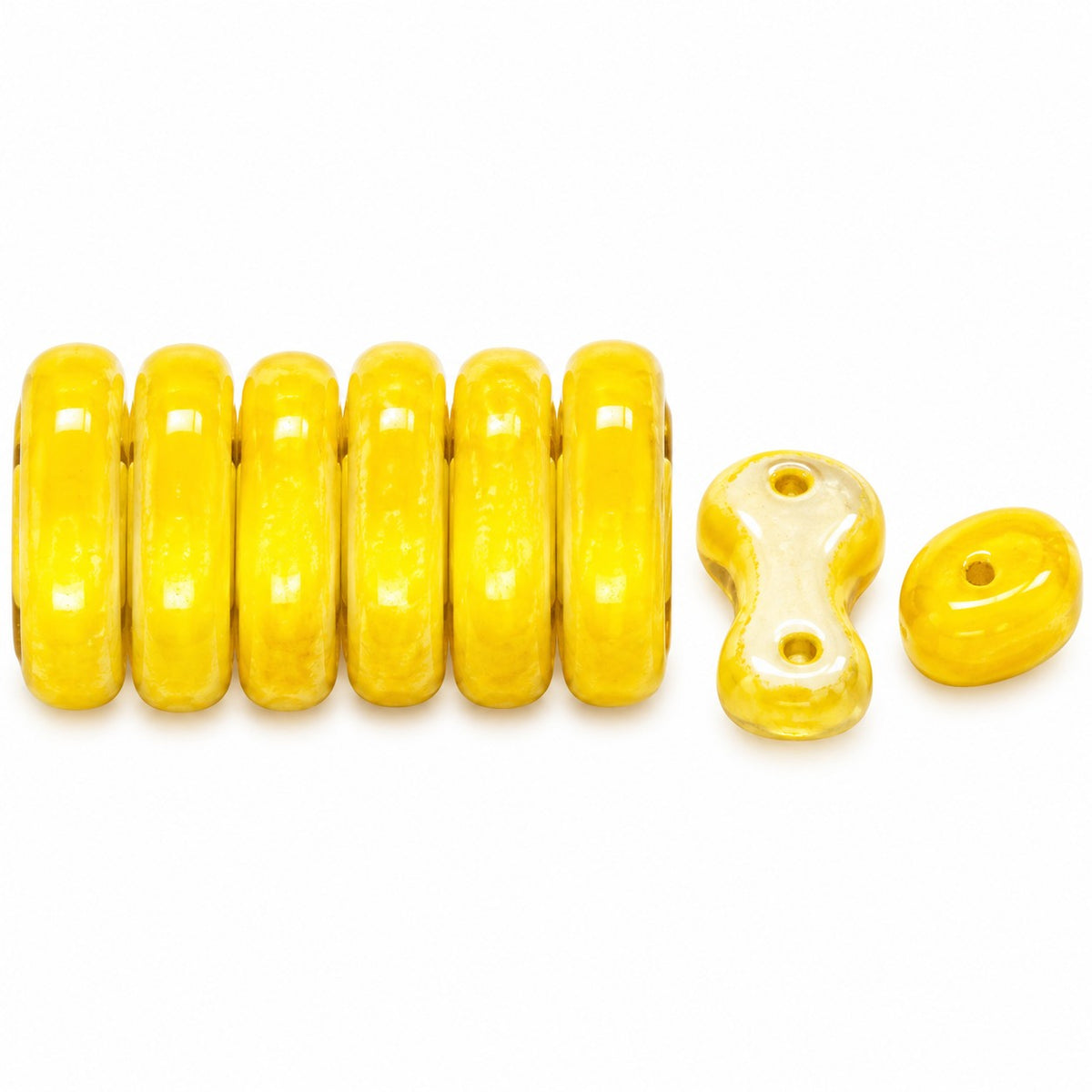 2-Hole Pressed Beads, Yellow Ab (83120-28701), Glass, Czech Republic
