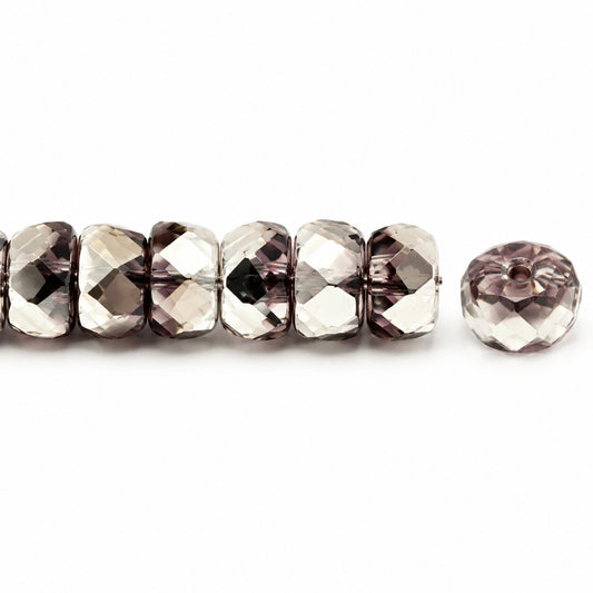 Faceted Special Cut Beads Rondelle, Transparent Light Amethyst Crystal Silver Half Coating (20040-27001), Glass, Czech Republic