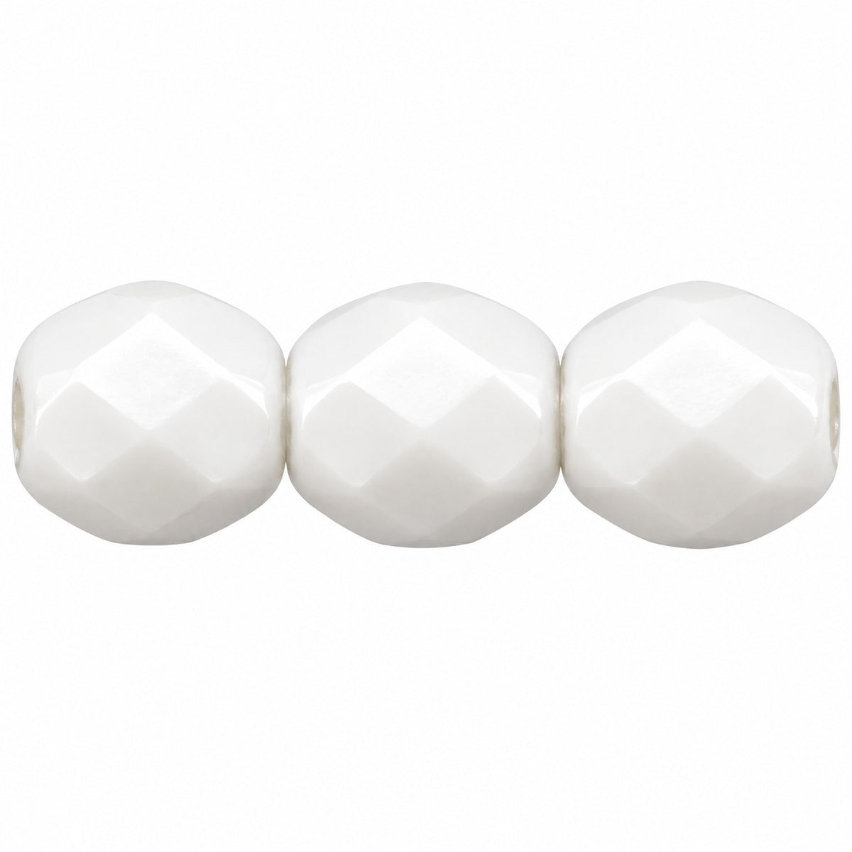 Shutter Cut Faceted Fire Polish Beads, Chalk White (03000), Glass, Czech Republic