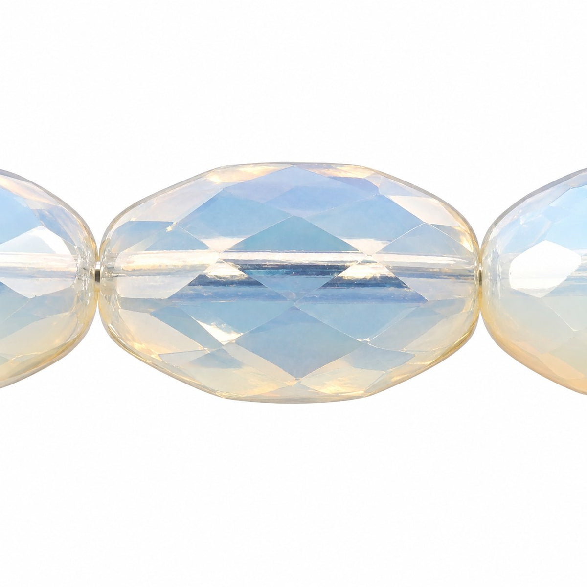 Oval Faceted Beads, Opal White (01000), Glass, Czech Republic