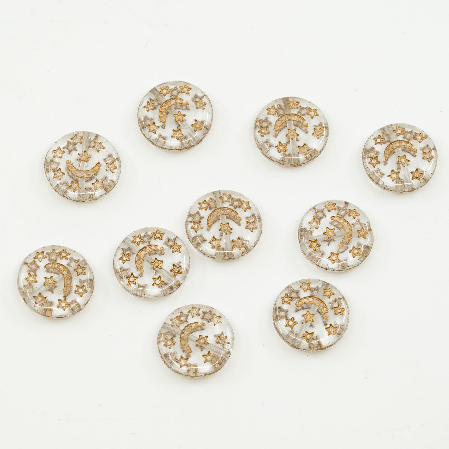 OUTLET 10 grams Pressed Beads, 13 x 13 mm, Crystal Gold Lined (00030-54302), Glass, Czech Republic