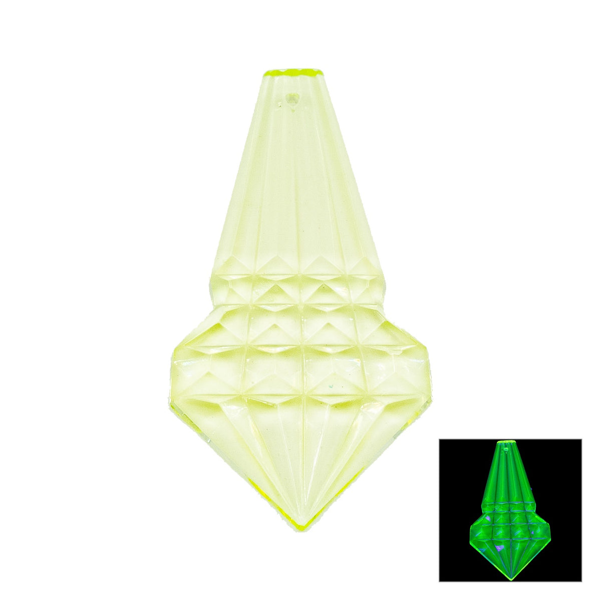 1 pc Uranium Chandelier Trimming Pyramid Cut Prism Pendant (approx. 63x32mm), Yellow, Hand Cut and Polished Glass, Czech Republic, OUTLET