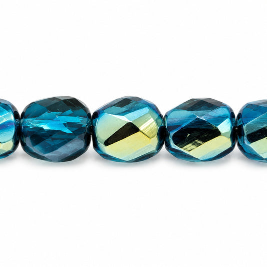 Shutter Cut Faceted Fire Polish Beads, Transparent Aqua 23103 (60080-23103), Glass, Czech Republic