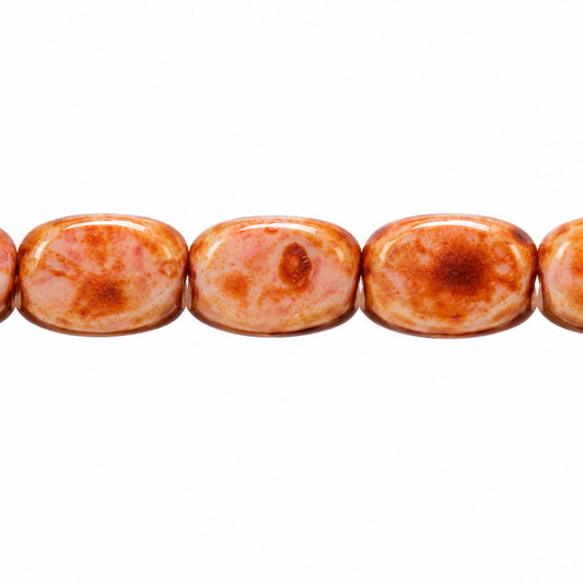 3-Side Oval Beads, Chalk White Stain With Luster Red (03000-65491), Glass, Czech Republic