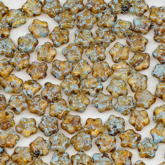 OUTLET 250g/50g Flat Star Beads, 6 x 6 mm, Crystal Travertin Light Blue Lined (00030-86800-54308), Glass, Czech Republic