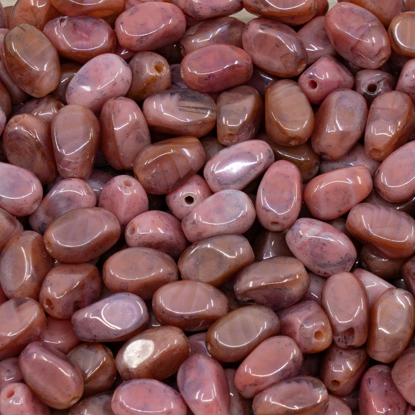 OUTLET 250g/50g Shaped Oval Beads, 6.5 x 5 mm, Opaque Pink Terracotta Blue (76026-15464), Glass, Czech Republic