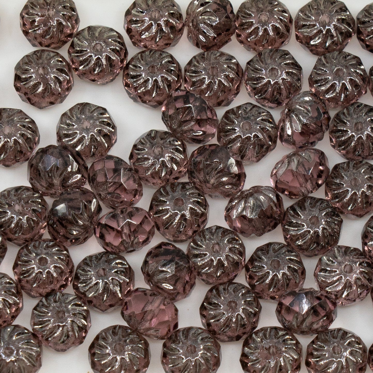 OUTLET 10g Special Cut Faceted Fire Polished Beads, 5 x 8 mm, Transparent Light Amethyst Platin (20040-13702), Glass, Japan