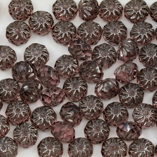 OUTLET 10g Special Cut Faceted Fire Polished Beads, 5 x 8 mm, Transparent Light Amethyst Platin (20040-13702), Glass, Japan