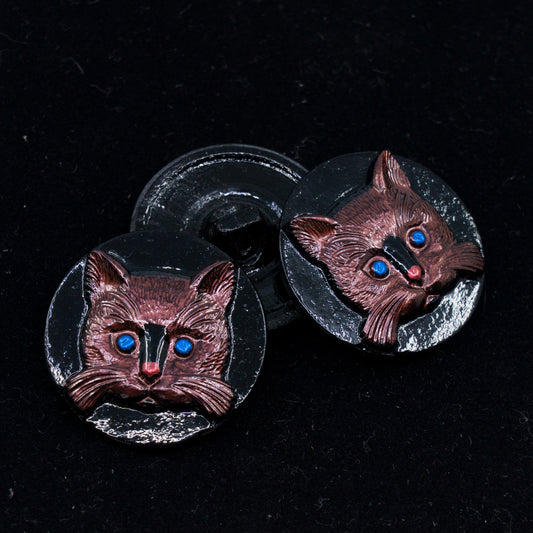 OUTLET 1 pcs Czech Glass Handmade Button, s12 / 27 mm, Black Cat Brown (), Glass, Czech Republic