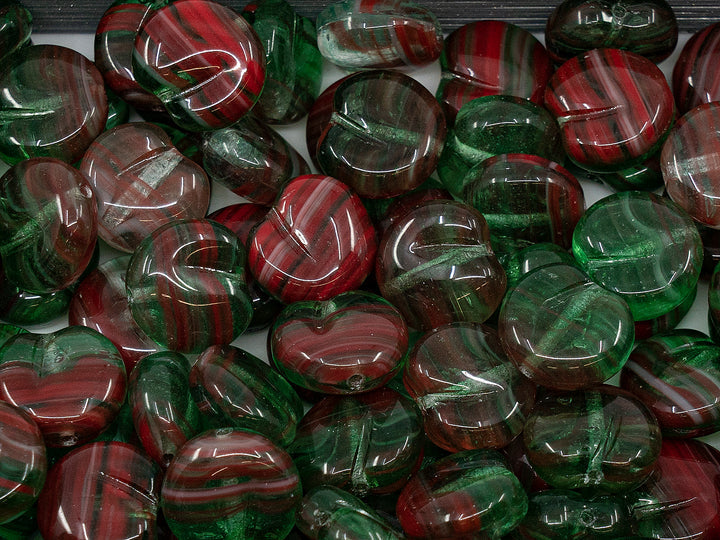OUTLET 10 grams Apple Shaped Beads, 11 x 12 mm, Green Red (green-red), Glass, Czech Republic