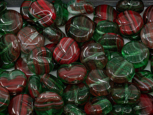 OUTLET 10 grams Apple Shaped Beads, 11 x 12 mm, Green Red (green-red), Glass, Czech Republic