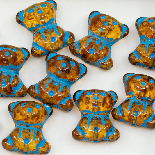 OUTLET 250g Cute Bear Beads, 20 x 9 mm, Crystal Travertin Blue Lined (00030-86800-54323), Glass, Czech Republic