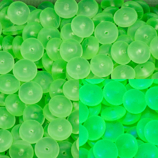 OUTLET 10 grams Space Disk Beads, 8 x 8 mm, Transparent Green Matte (50800-84100), Glass, Czech Republic