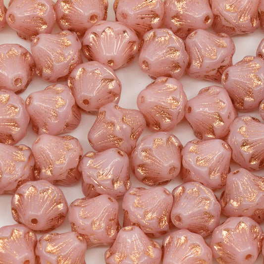 OUTLET 10 grams Lantern Pressed Glass Beads, 11 x 11 mm, Opal Pink Copper Lined (71010-54200), Glass, Czech Republic
