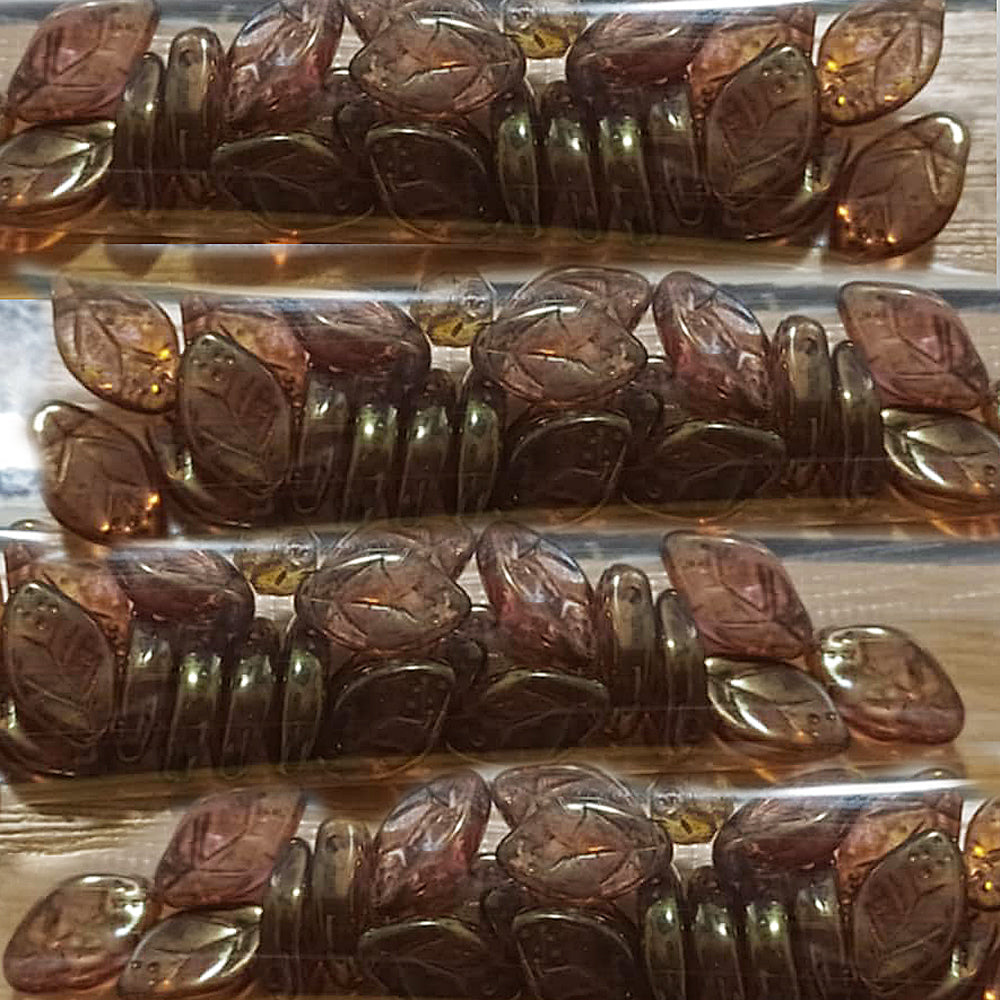 OUTLET 10 grams Cherry Leaf Beads, 7 x 12 mm, Crystal Copper Luster Spotted (00030-65324), Glass, Czech Republic