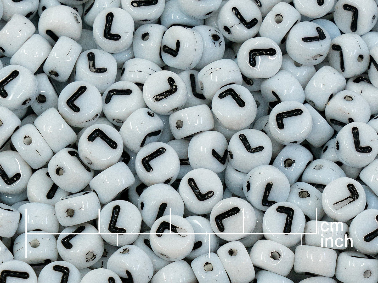 OUTLET 250g Pressed Czech Glass Letter Number Beads, 6 x 6 mm, (l), White Black Lined, Glass, Czech Republic