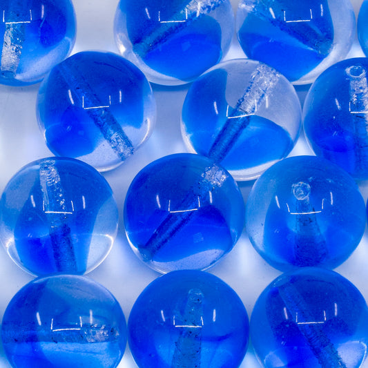 OUTLET 250g/50g Round Druck Beads, 16 x 16 mm, Crystal Blue (36008), Glass, Czech Republic