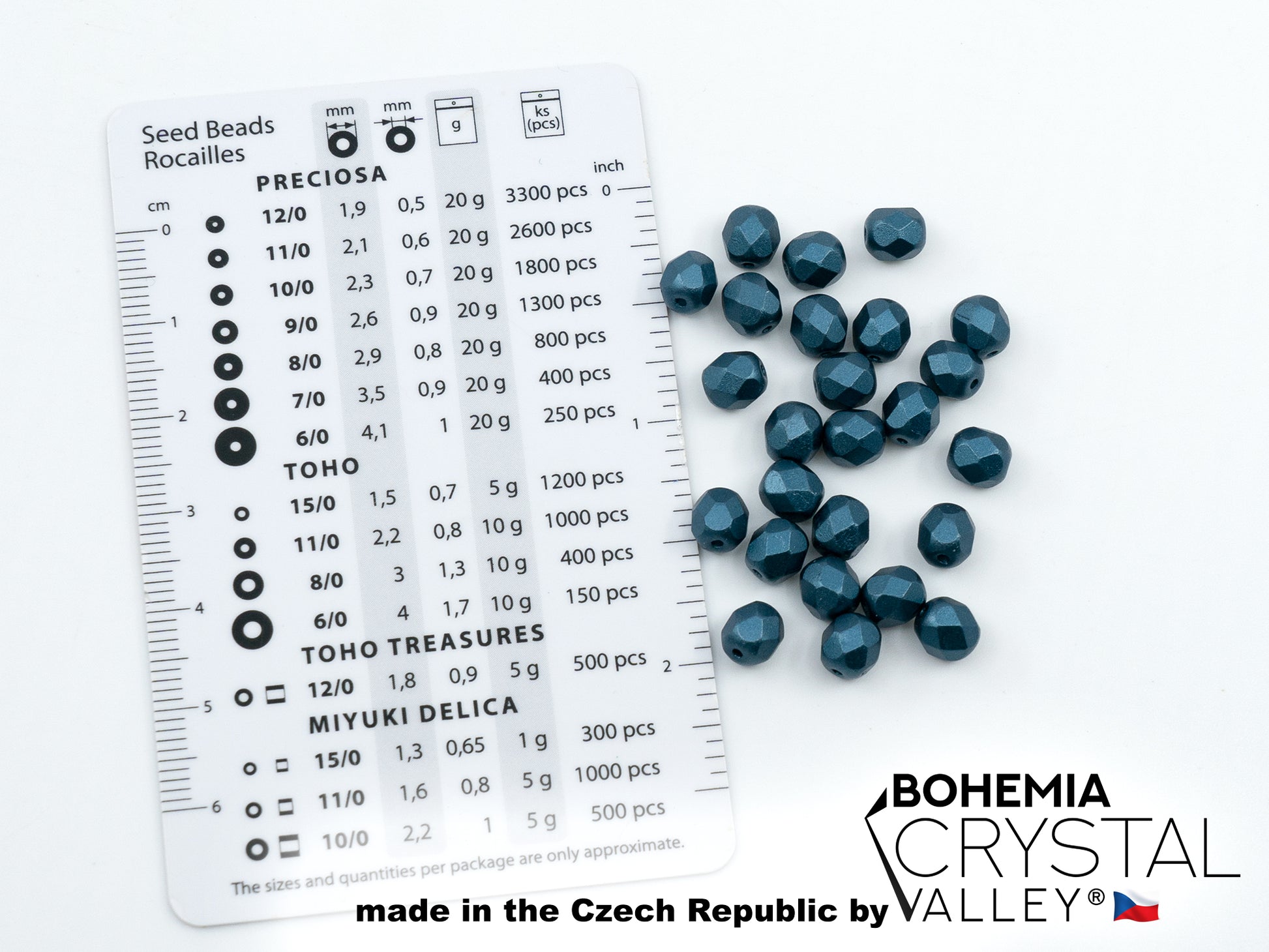 Facted Fire Polish Round Beads Pastel Petrol (25033), Glass, Czech Republic