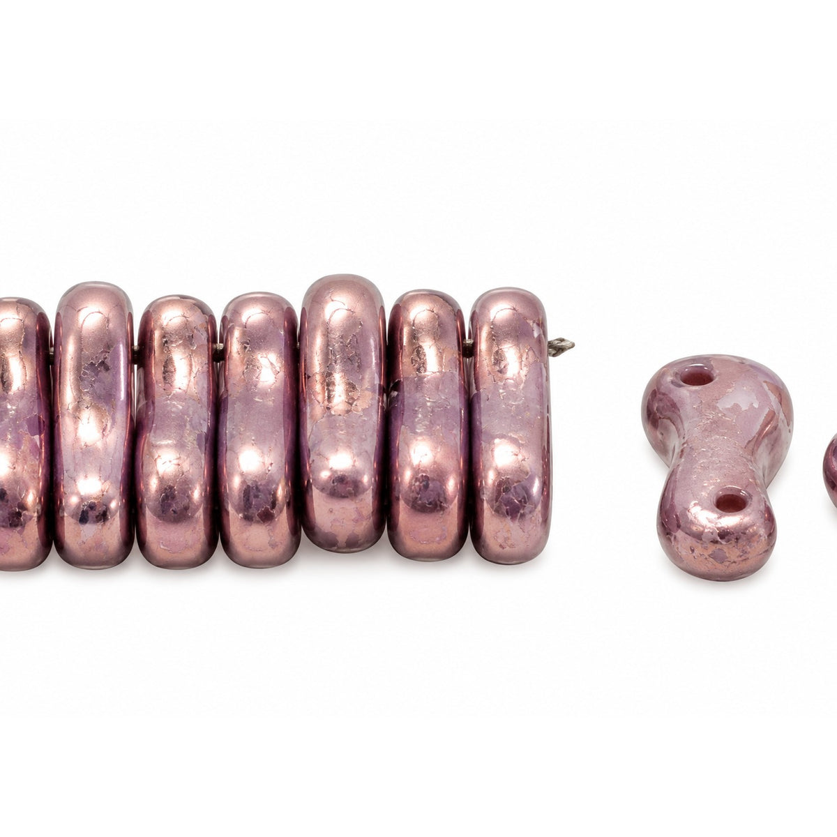 2-Hole Pressed Beads, Chalk White Bronze (03000-14415), Glass, Czech Republic