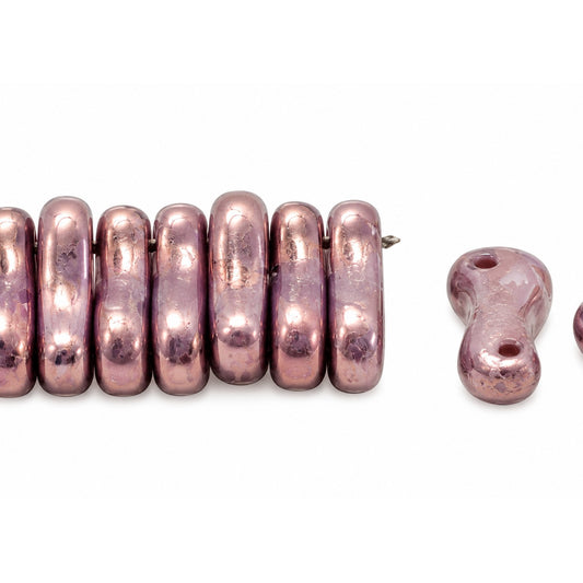 2-Hole Pressed Beads, Chalk White Bronze (03000-14415), Glass, Czech Republic