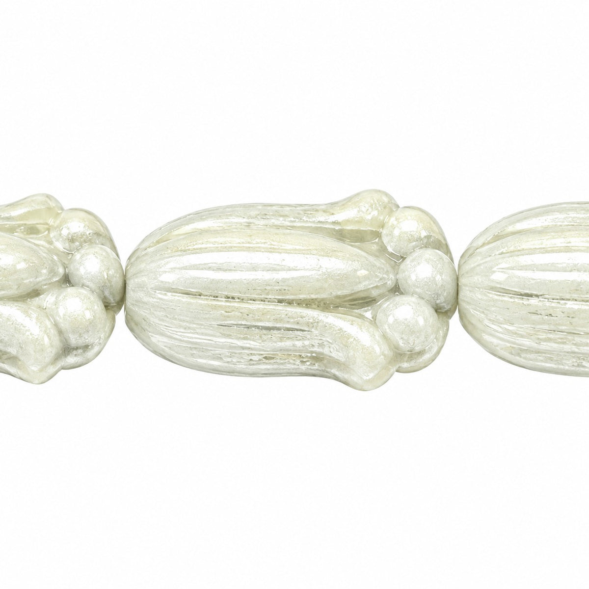 Tulip Flower Beads, White Luster Green Full Coated (02010-14457), Glass, Czech Republic