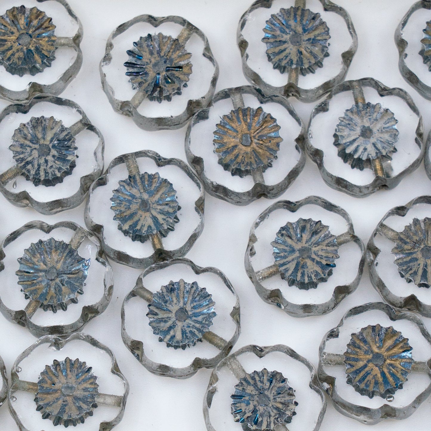 OUTLET 10 grams Table Cut Hawaii Flower Beads, 14 x 14 mm, Crystal Travertin Gray (00030-86800-gray), Glass, Czech Republic