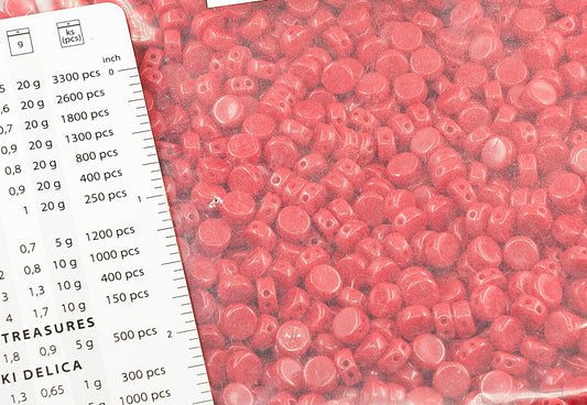 OUTLET 250g Round Flat Pressed Coin 2-Hole Beads 2d, 6 x 6 mm, Opaque Red (93210), Glass, Czech Republic