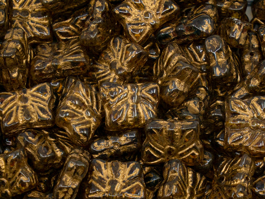 OUTLET 10 grams Butterfly Beads, 15 x 12 mm, Crystal Travertin Gold Lined (00030-86800-54202), Glass, Czech Republic