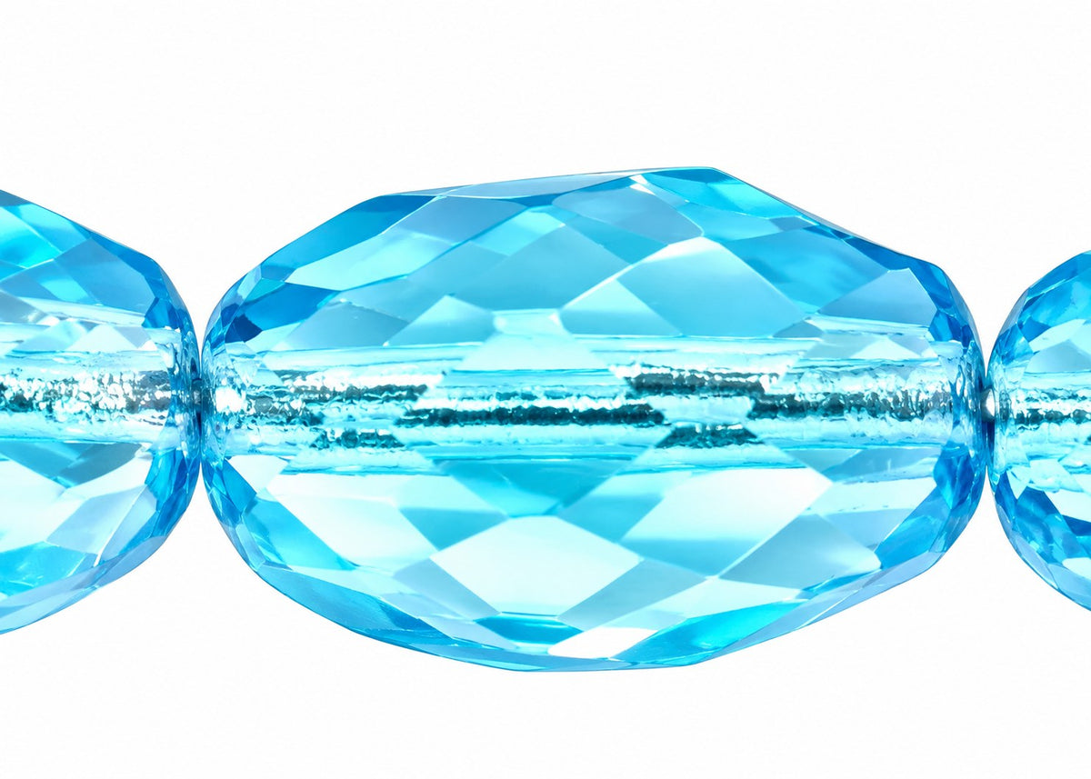Oval Faceted Beads, Transparent Aqua (60010), Glass, Czech Republic