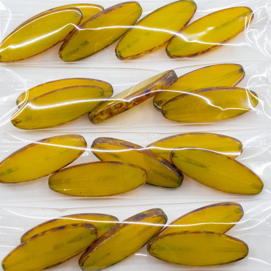 OUTLET 10 grams Table Cut Ship Flat Beads, 30 x 11 mm, Silk Opal Yellow Travertin (silk-opal-yellow-86800), Glass, Czech Republic