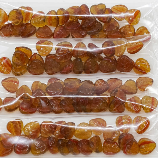 OUTLET 10 grams Heart Leaf Beads, 9 x 9 mm, Brown Mixed Colors (brown-mix), Glass, Czech Republic
