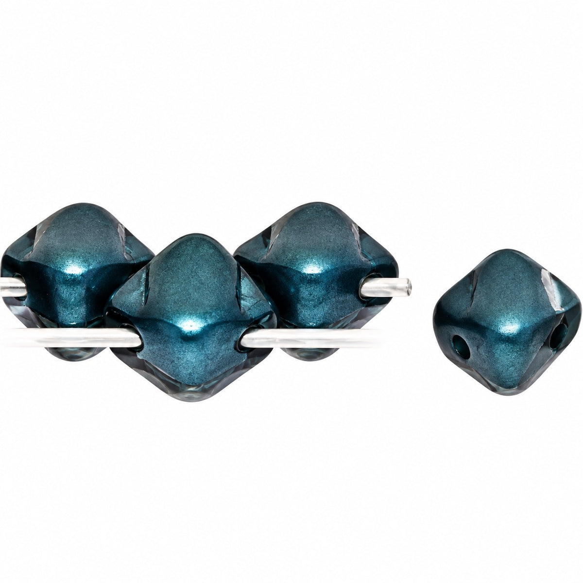 Silky 2-Hole Square Beads, White Petrol (02010-25033), Glass, Czech Republic