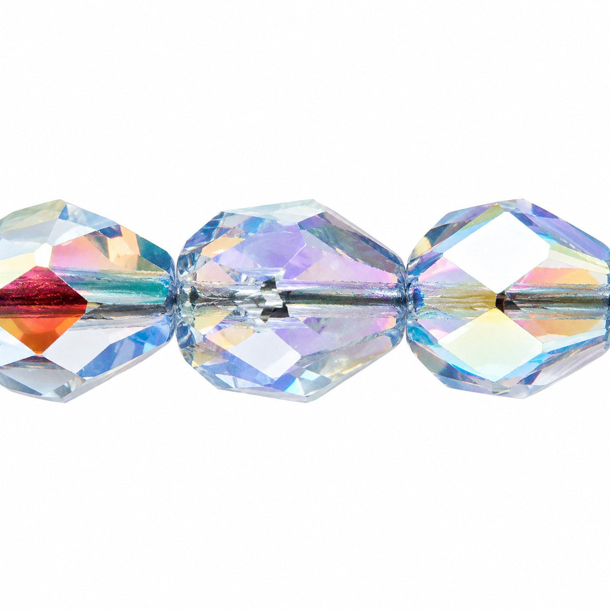 Faceted Fire Polished Beads Special Cut, Transparent Blue Ab (30020-28701), Glass, Czech Republic