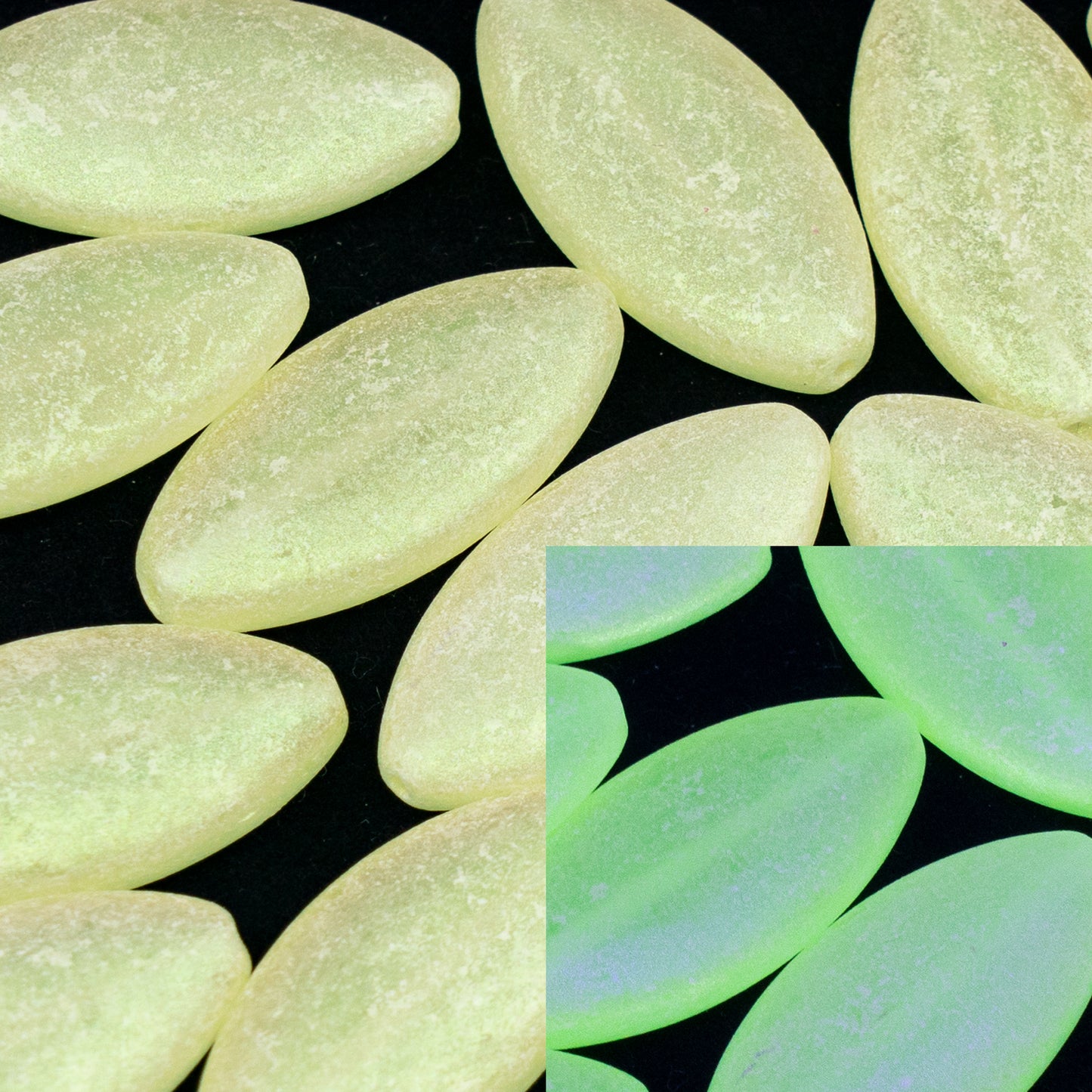 OUTLET 250g/50g Oval Pressed Beads, 25 x 12 mm, Transparent Yellow Green Purple Shade (80130-79303), Glass, Czech Republic