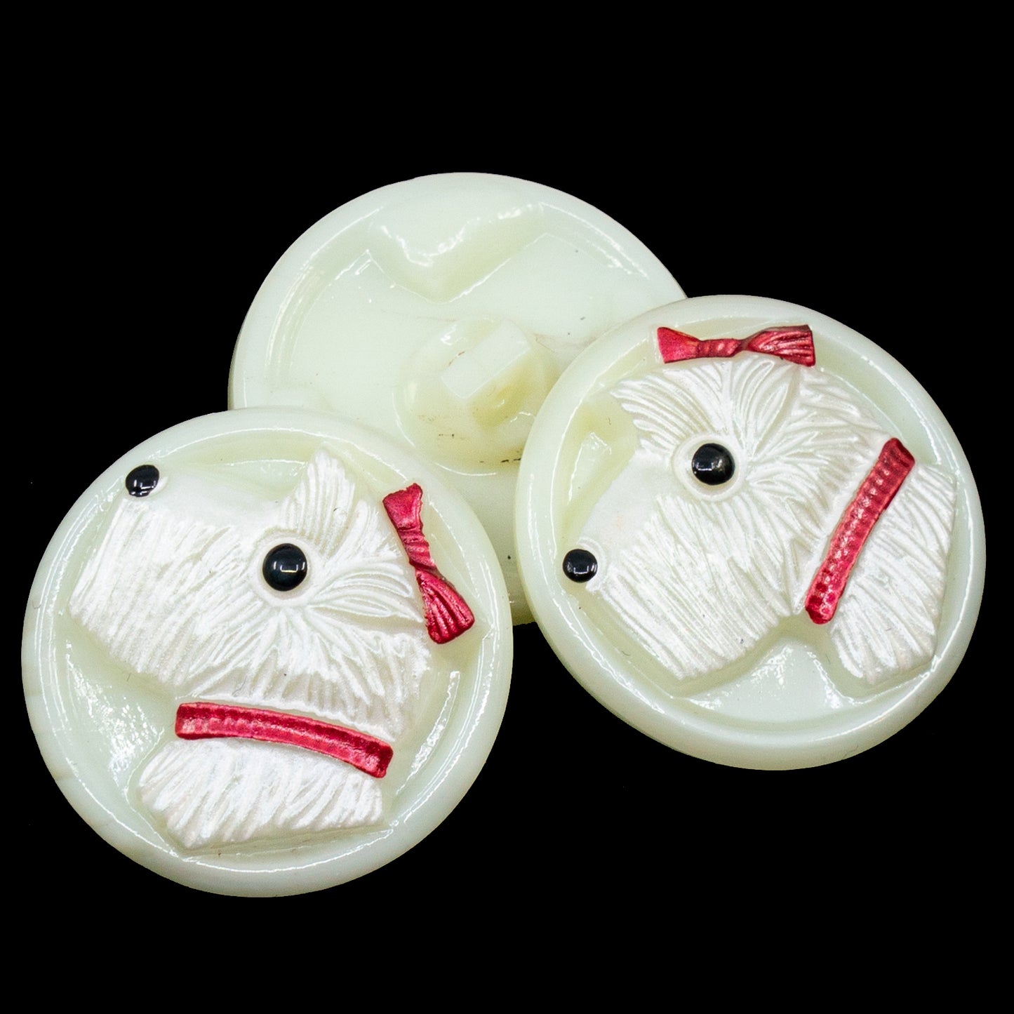 OUTLET 1 pcs Czech Glass Handmade Button, Size 10 (22.5 mm), 18 White Glass Red Design (), Glass, Czech Republic