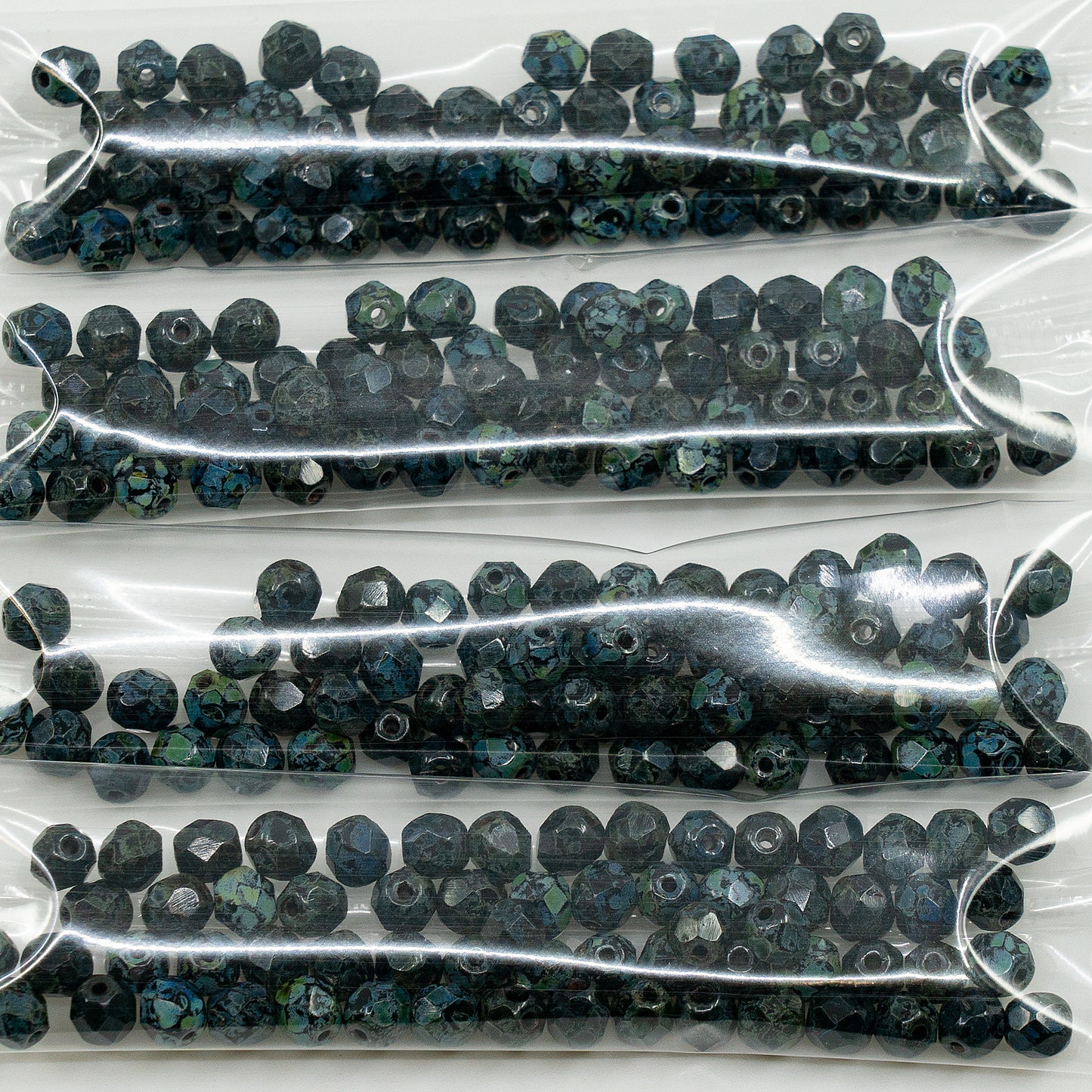 OUTLET 10 克刻面圆形火抛光珠，5 x 5 毫米，黑色石灰华 (23980-86800)，玻璃，捷克共和国