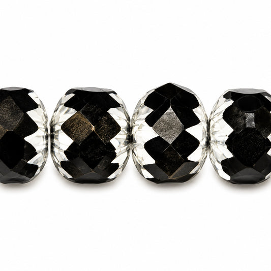 Special Cut Faceted Fire Polished Beads, Black Silver (23980-27000), Glass, Czech Republic