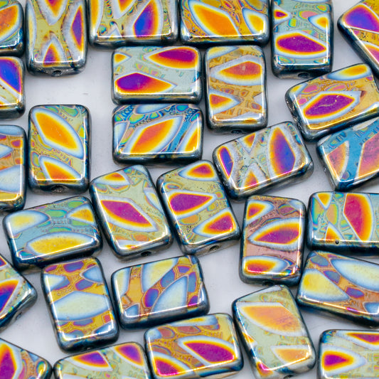OUTLET 250g/50g Flat Rectangle Beads, 12 x 8 mm, Batika Mixed Colors 211 (BATIKA-MIX-211), Glass, Czech Republic
