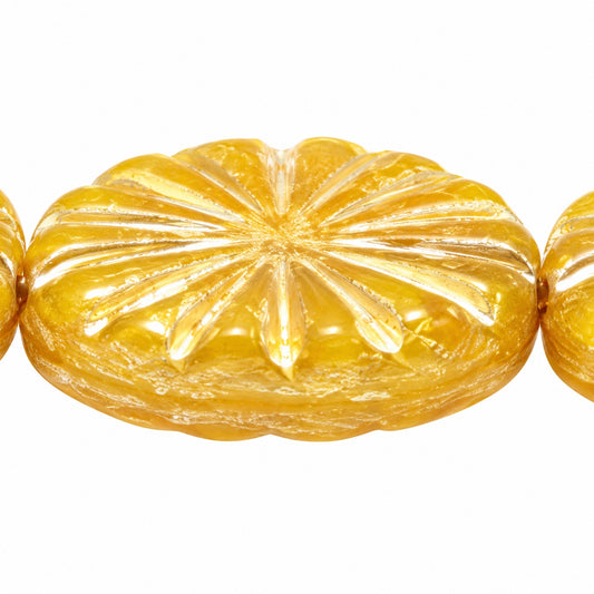 Flat Oval Pressed Glass Beads With Rays, 81220 Gold Lined (81220-54202), Glass, Czech Republic