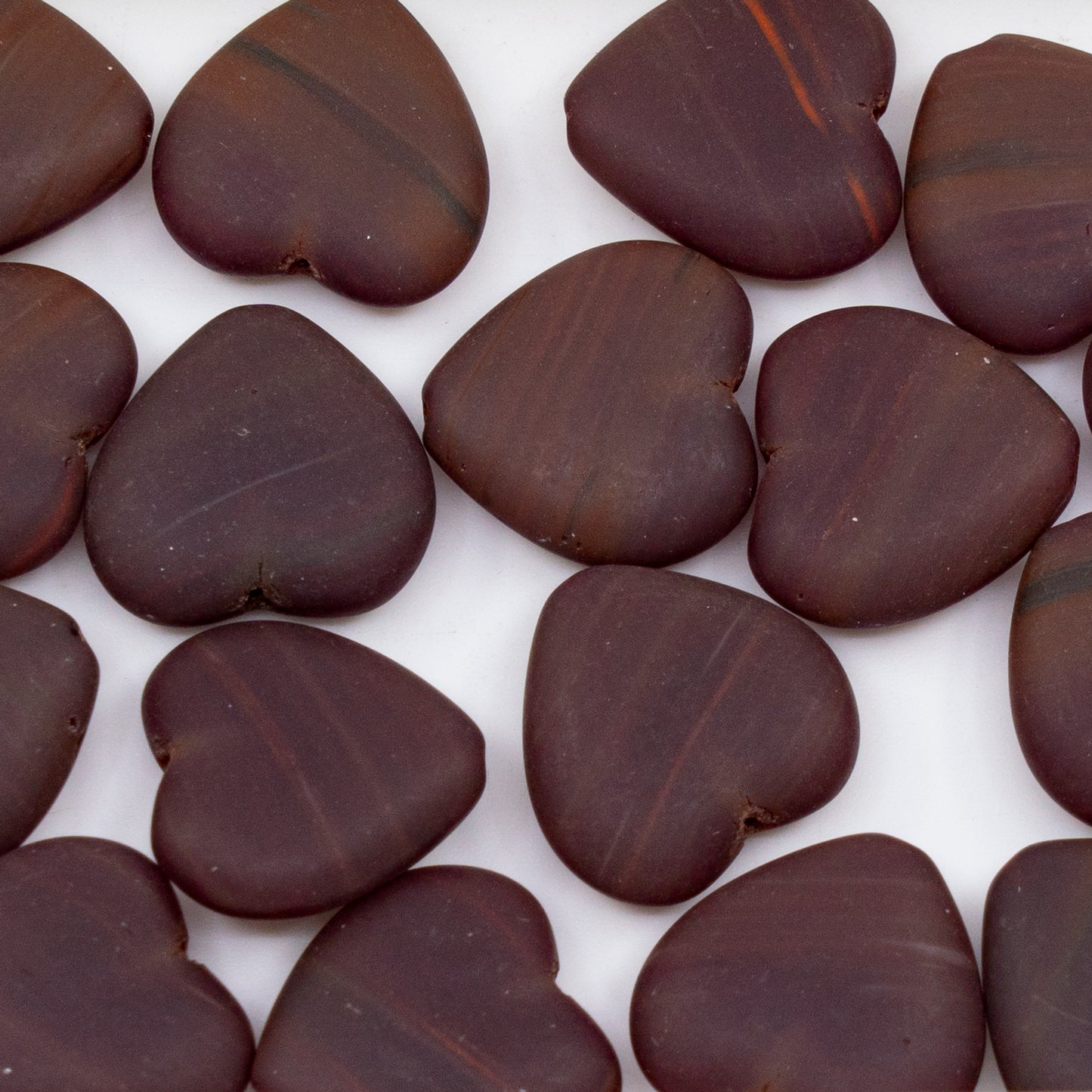 OUTLET 250g/50g Heart Beads, 15 x 16 mm, Brown Striped (BROWN-STRIPED), Glass, Czech Republic