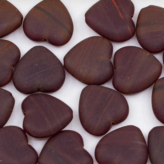 OUTLET 250g/50g Heart Beads, 15 x 16 mm, Brown Striped (BROWN-STRIPED), Glass, Czech Republic