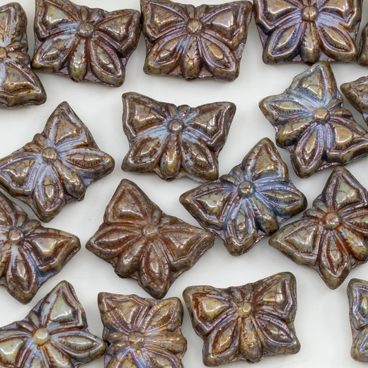OUTLET 250g Butterfly Beads, 15 x 12 mm, White Stain With Luster Blue (02010-65431), Glass, Czech Republic