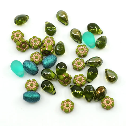 OUTLET 10 grams Hawaiian Flower Beads & Teardrop Beads, Turks (TURKS), Glass, Czech Republic