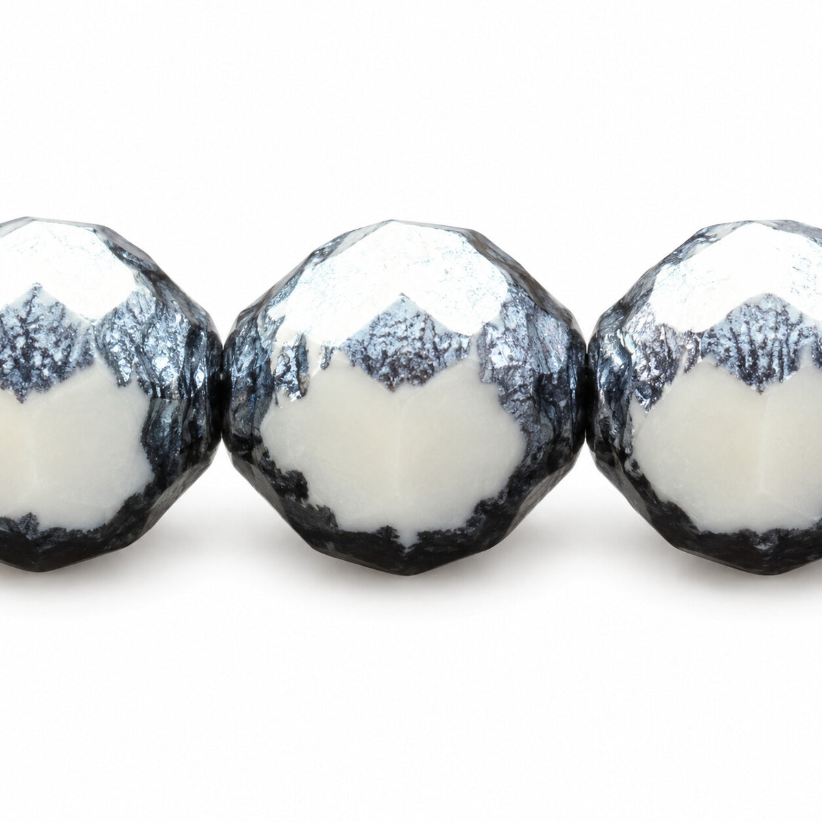 Wasp Special Cut Faceted Fire Polished Beads, White Matte Luster Blue Full Coated (02010-84110-14464), Glass, Czech Republic