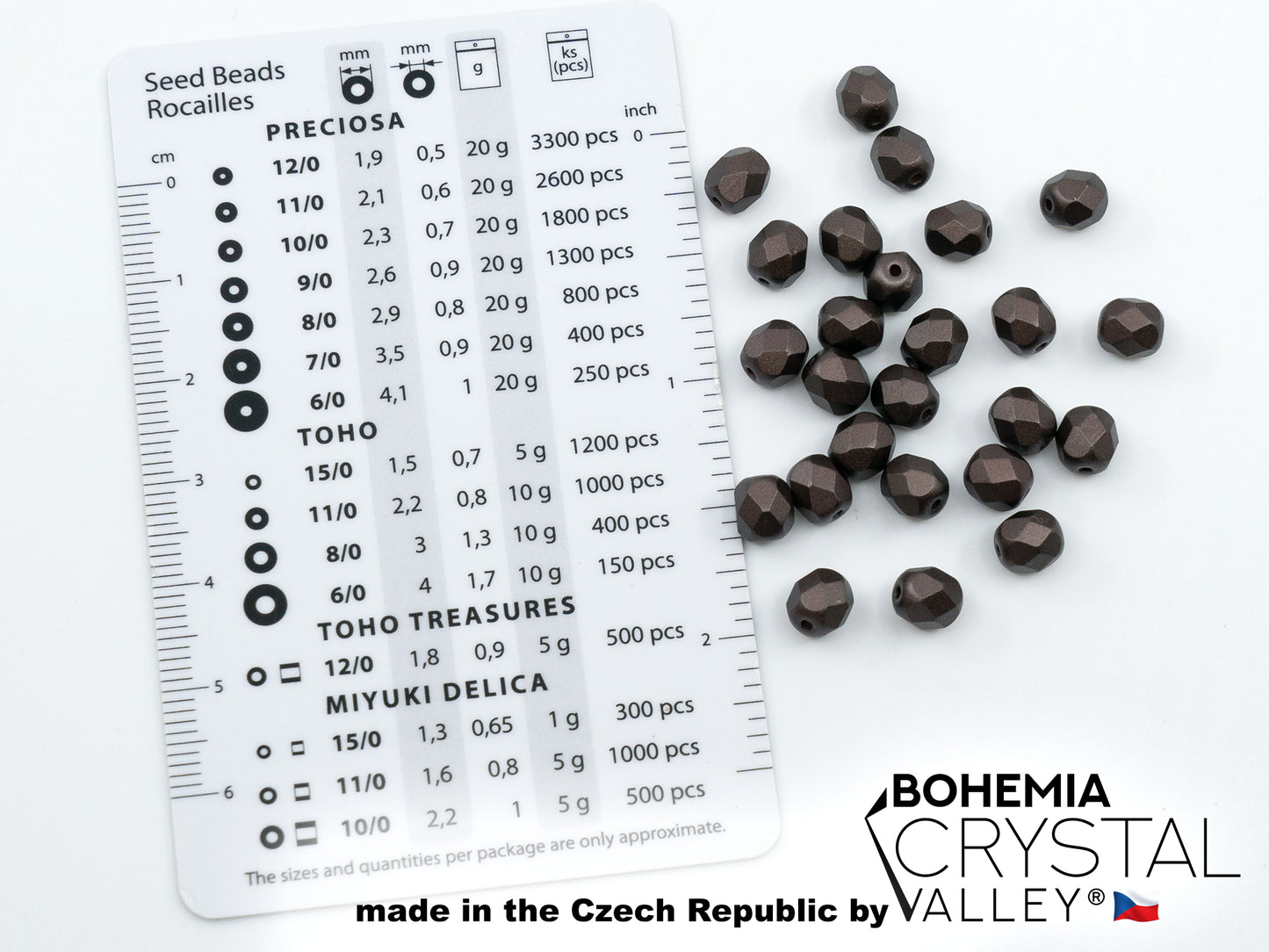 Facted Fire Polish Round Beads Pastel Brown (25508), Glass, Czech Republic