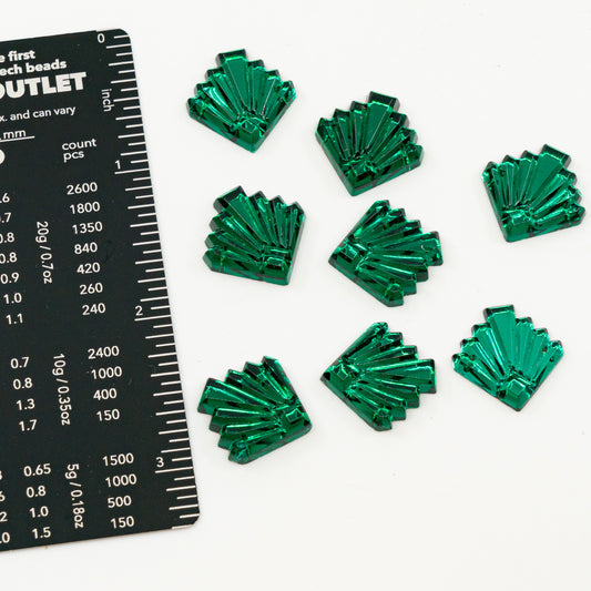 OUTLET 10 grams Glass Pressed Crystal Stones, 20 x 20 mm, Emeral Green Foiled 2-hole Square Diafan (emerald-F-2hole-diafan), Glass, Czech Republic